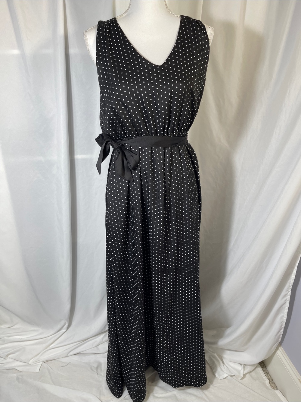 Draper James RSVP Black White Polka Dot Bow Tie Maxi Dress M